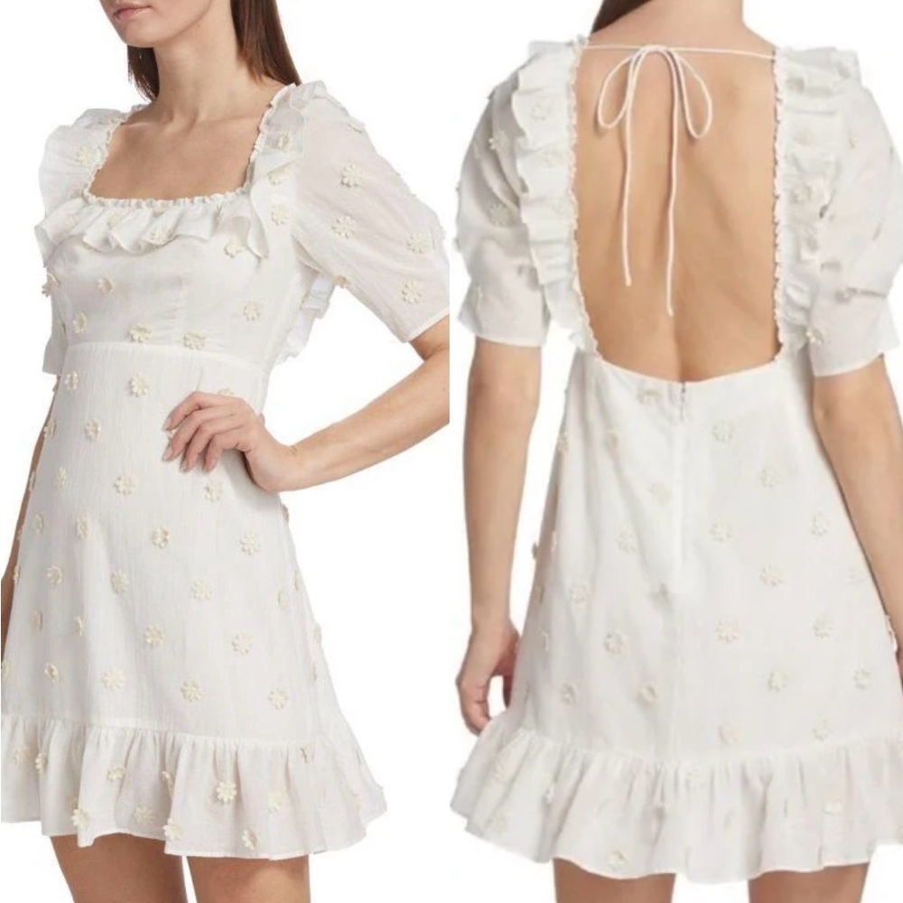 NOWT RIXO Camille Floral-Appliqué ivory Minidress open back size M